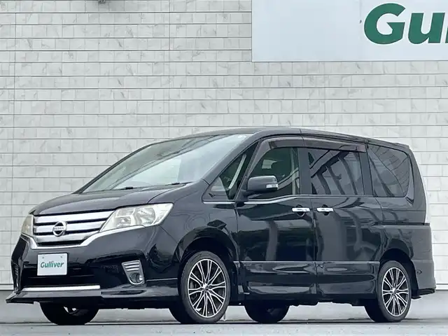 日産 セレナ ハイウェイスター Vセレクション 岩手県 2012(平24)年 9万km スーパーブラック 禁煙車/４WD/両側パワースライドドア/クルーズコントロール/デジタルインナーミラー/横滑り防止装置/電動格納ミラー/ウィンカーミラー/ETC/2列目リラックスモード付上下調整式ヘッドレスト/オートライト/フォグライト/〇プッシュスタート/〇ドアバイザー/〇フロアマット/社外アルミホイール/社外シートカバー