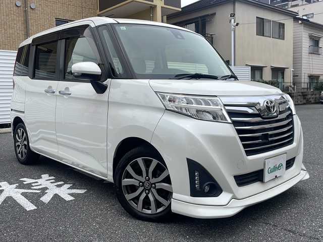 トヨタ ルーミー カスタムG－T 広島県 2017(平29)年 4.8万km パールホワイトⅢ /登録時走行距離/　　　　　　　47875キロ/ワンオーナー/純正ナビ/バックカメラ/地デジ/両側パワースライドドア/クルーズコントロール/エアロ/スペアキー×１/ビルトインETC/新車時整備手帳/　　【保証書】/取扱説明書/