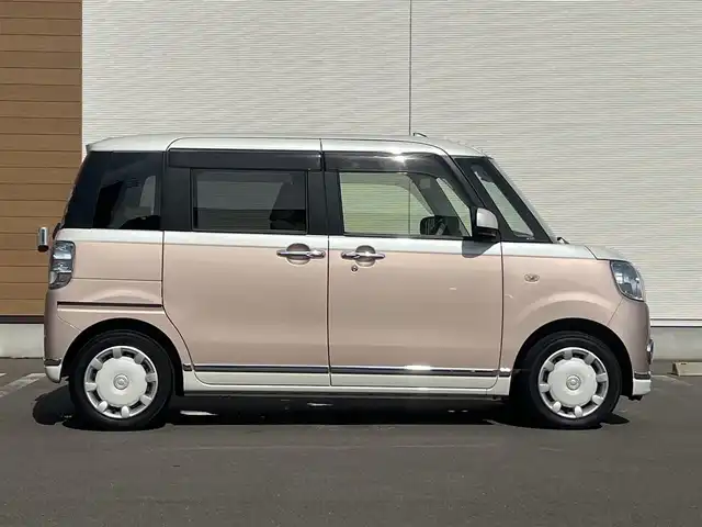 ダイハツ ムーヴ キャンバス X メイクアップ リミテッド SAⅢ 秋田県 2019(平31)年 3.5万km パールホワイトⅢ/ライトローズマイカメタリックⅡ 2トーン ４WD/衝突軽減システム/両側パワスラ/純正ナビ/フルセグ/全方位カメラ/スマートキー/誤発進抑制機能/アイドリングストップ/プッシュスタート/オートマチックハイビーム/ステアリングスイッチ/ドライブレコーダー/ETC/純正フロアマット/純正ドアバイザー/オートライト/オートエアコン/パワーステアリング/パワーウィンドウ/横滑り防止/盗難防止装置/寒冷地仕様/レベライザー/電動格納ミラー/保証書/取扱説明書/記録簿