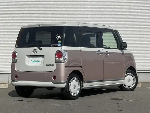 ダイハツ ムーヴ キャンバス X メイクアップ リミテッド SAⅢ 秋田県 2019(平31)年 3.5万km パールホワイトⅢ/ライトローズマイカメタリックⅡ 2トーン ４WD/衝突軽減システム/両側パワスラ/純正ナビ/フルセグ/全方位カメラ/スマートキー/誤発進抑制機能/アイドリングストップ/プッシュスタート/オートマチックハイビーム/ステアリングスイッチ/ドライブレコーダー/ETC/純正フロアマット/純正ドアバイザー/オートライト/オートエアコン/パワーステアリング/パワーウィンドウ/横滑り防止/盗難防止装置/寒冷地仕様/レベライザー/電動格納ミラー/保証書/取扱説明書/記録簿