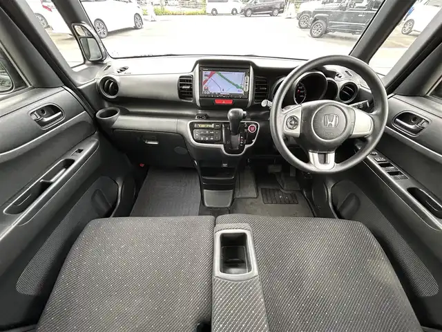 ホンダ Ｎ ＢＯＸ G Lパッケージ 愛媛県 2014(平26)年 4.3万km スマートブラック 純正7型ナビ(AM/FM/CD/DVD/BT/ワンセグTV)/バックカメラ/両側電動スライド/前後ドライブレコーダー/プッシュスタート/ETC/純正フロアマット/ステアリングリモコン/ヘッドライトレベライザー/電格ミラー/シガーソケット/ECON/現状サマー(純正AW)(155/65/R14)/DUNLOP ENASAVE EC204