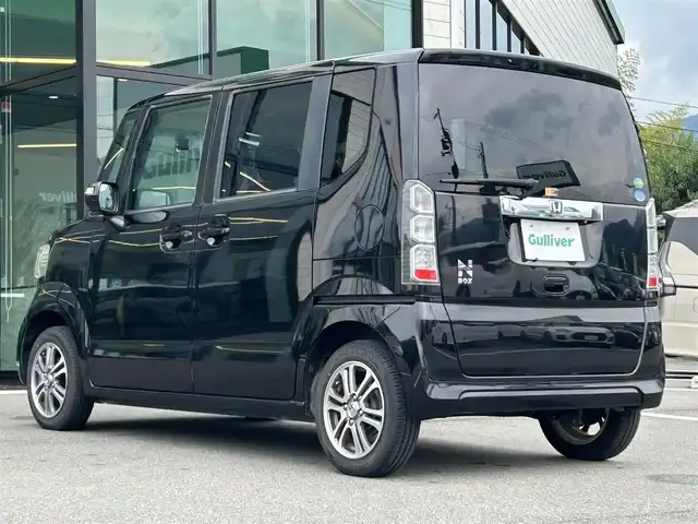 ホンダ Ｎ ＢＯＸ G Lパッケージ 愛媛県 2014(平26)年 4.3万km スマートブラック 純正7型ナビ(AM/FM/CD/DVD/BT/ワンセグTV)/バックカメラ/両側電動スライド/前後ドライブレコーダー/プッシュスタート/ETC/純正フロアマット/ステアリングリモコン/ヘッドライトレベライザー/電格ミラー/シガーソケット/ECON/現状サマー(純正AW)(155/65/R14)/DUNLOP ENASAVE EC204