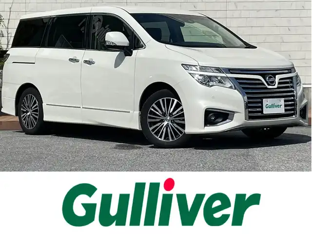 日産 エルグランド 250ハイウェイスターS 滋賀県 2019(令1)年 5.4万km ブリリアントホワイトパール 両側パワースライドドア/純正7インチナビ【MJ119D-W】/(AM/FM/CD/DVD/ワンセグ/Bluetooth/SD/iPod/USB)/バックカメラ/ビルトインETC/ドライブレコーダー/追従型クルーズコントロール/踏み間違い防止アシスト/ブレーキアシスト/プリクラッシュブレーキアシスト/TCS（トラクションコントロールシステム）/VDC（ビークルダイナミクスコントロール）/レーンキープアシスト/車間自動制御システム	/ASCD（オートスピードコントロール装置）/ABS（アンチロックブレーキシステム）/コーナー・バックセンサー（ソナー）/標識検知機能/電動格納ミラー/革巻きステアリング/ステアリングスイッチ/オートライト/LEDヘッドライト/フロントフォグ/フルオートエアコン/プッシュスタート/スマートキー