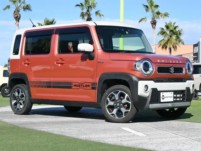スズキ ハスラー HYBRID X 千葉県 2022(令4)年 2.5万km コーラルオレンジメタリック/ソフトベージュメタリック デュアルカメラブレーキサポート/純正メモリーナビ/地デジTV/【DVD/CD再生機能　Bluetooth接続】/全方位モニター/前席シートヒーター/革巻きステアリング/ステアリングスイッチ/ETC/LEDヘッドライト/フォグライト/リアコーナーセンサー/純正15インチアルミホイル/サイド/カーテンエアバッグ/携帯リモコン