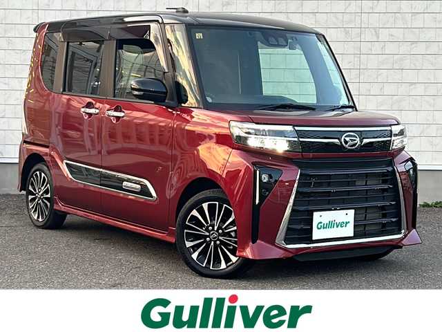 ダイハツ タント カスタム RS 福島県 2023(令5)年 0.3万km ブラックマイカメタリック/ファイアークォーツレッドメタリック 2トーン ターボ　ナビ　全周囲Ｃ　フルセグ　Ｄ席ロングスライドシート　ドラレコ　両側電動スライドドア　ＥＴＣ　ハーフレザーシートヒーター　電動Ｐブレーキ　コーナーセンサー　スマートキー　オートＬＥＤ　フォグ