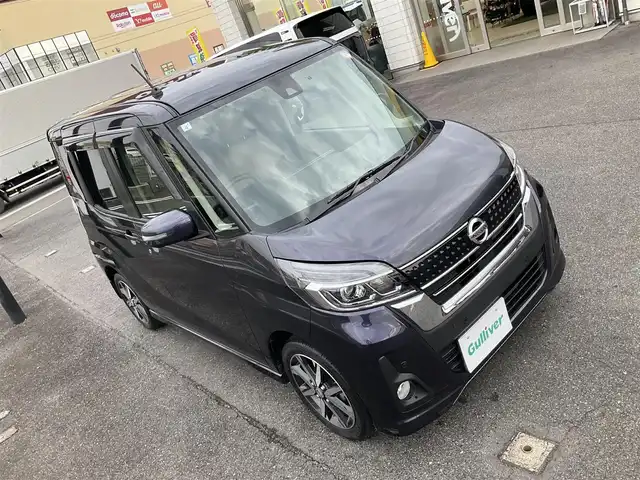 日産 デイズ ルークス HWS X Vセレクション 滋賀県 2019(平31)年 1.9万km プレミアムパープルP ワンオーナー/エマージェンシーブレーキ/踏み間違い防止アシスト/純正ナビ/Bluetooth、DVD、CD、フルセグテレビ/アラウンドビューモニター/ETC/両側パワースライドドア/純正前後ドライブレコーダー/ハーフレザーシート/タッチパネル式エアコン/LEDヘッドライト/純正15インチアルミホイール/取扱説明書/保証書/