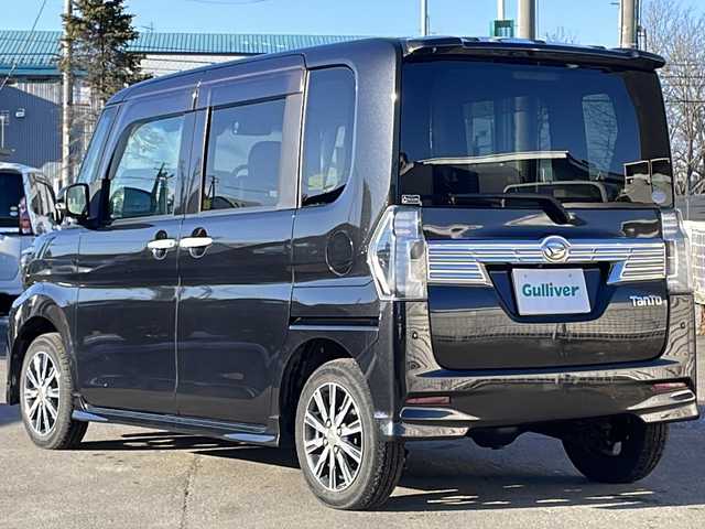 ダイハツ タント カスタムX トップED LTD SAⅢ 道東・釧路十勝 2018(平30)年 9.1万km ブラックマイカメタリック 4WD/純正ナビ　NSZN-W680/(AM/FM/CD/DVD/BT)/純正エンジンスターター/純正ドライブレコーダー　前のみ/ETC/アラウンドビューモニター/バックカメラ/両側パワースライドドア/ハーフレザーシート/シートヒーター　運転席のみ/夏タイヤ積込/純正14インチAW/純正フロアマット/パーキングアシスト/コーナーセンサー　後ろのみ/レーンキープアシスト/オートライト/オートマチックハイビーム/ライトレベライザー/フォグランプ/ABS/横滑り防止装置/スペアキー/USB入力端子
