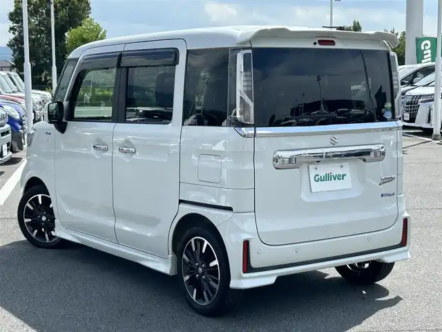 スズキ スペーシア カスタム HYBRID XS 奈良県 2018(平30)年 3.2万km ピュアホワイトP ８インチフルセグナビ（CN-RZ843）　/Ｂｌｕｅｔｏｏｔｈ　/ＣＤ／ＤＶＤ　/純正フロアマット　/ハーフレザーシート　/シートヒーター　/両側パワースライドドア　/純正アルミホイール　/ＬＥＤヘッドライト/スペアキー/ヘッドアップディスプレイ/ETC