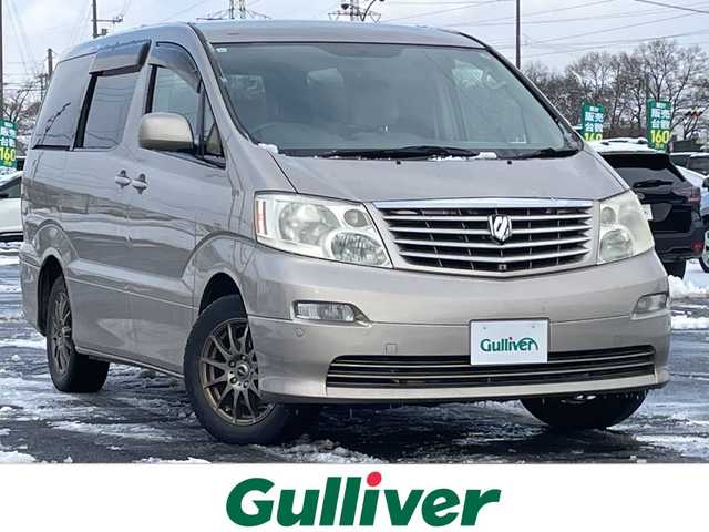 トヨタ アルファード Ｖ AX Lエディション 道央・札幌 2002(平14)年 14.4万km ゴールドM ４WD/純正DVDナビ/AM/FM/CD/ワンセグ/レーンキープアシスト/コーナーセンサー/バックカメラ/ETC/両側パワースライドドア/ステアリングリモコン/AC100V/リモコンキー/キセノンヘッドライト/オートライト/フォグランプ/電動格納ミラー/純正フロアマット/ドアバイザー