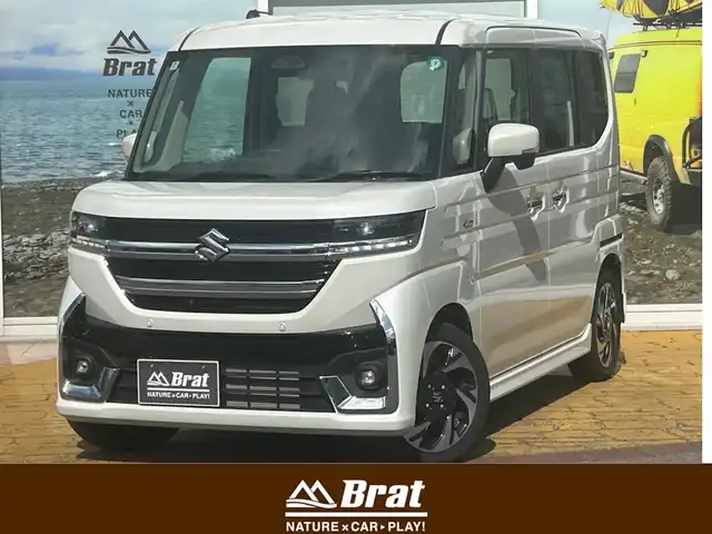 スズキ スペーシア カスタム HYBRID XS ターボ 道北・旭川 2024(令6)年 0.6万km ピュアホワイトP 純正メモリーナビ/フルセグTV/全方位カメラ/両側電動スライドドア/クルーズコントロール/ハーフレザーシート/前席シートヒーター/ハンドルヒーター/パドルシフト/ヘッドアップディスプレイ/ターボ/LEDヘッドライト/LEDフォグランプ