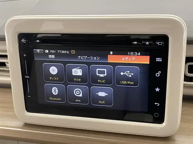 スズキ ラパン S 愛知県 2016(平28)年 5.7万km シフォンアイボリーメタリック 純正ナビ　全方位カメラ　シートヒーター　禁煙車　レーダーブレーキサポート　衝突軽減　ＨＩＤヘッドライト　純正フロアマット　オートライト　ＤＶＤ　ＵＳＢ　フルセグＴＶ　ツートンカラー　プッシュスタート