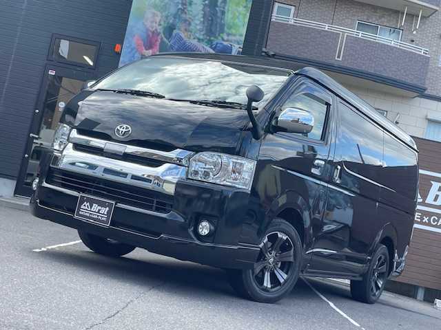 トヨタ ハイエース GL 福島県 2018(平30)年 4万km 黒 ワンオーナー/4WD/FLEXオリジナルシート・ベドキット/アルパインフリップダウンモニター/木目調フローリング/バルベロ17AW/寒冷地仕様/SDナビ