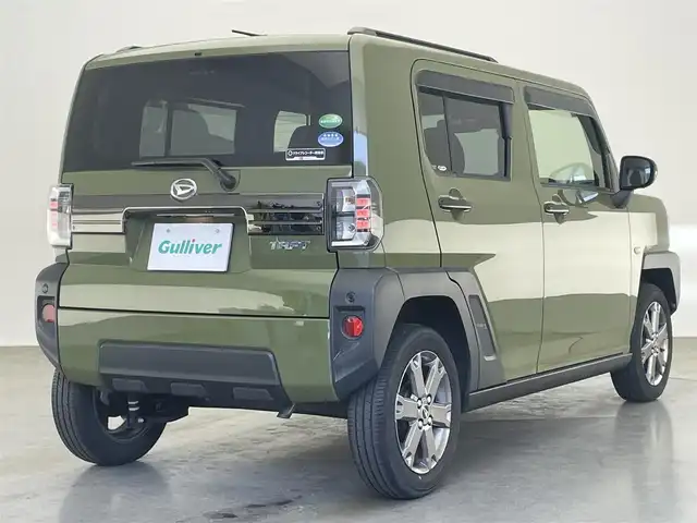 ダイハツ タフト G ターボ 愛知県 2021(令3)年 1.2万km フォレストカーキメタリック 純正9型ナビ　フルセグＴＶ　カープレイ対応　全方位カメラ　ガラスルーフ　シートヒーター　電動パーキング　ルーフレール　スマアシIII　衝突軽減　追従クルコン　ＬＥＤオートライト　コーナーセンサー フォグランプ　ETC 純正ドラレコナビ連動　禁煙車