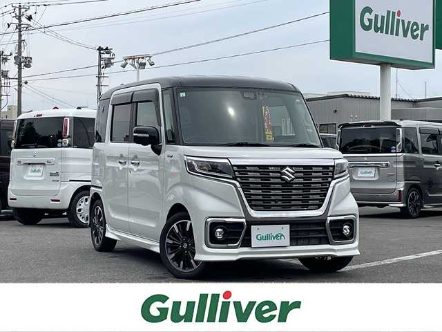 スズキ スペーシア カスタム HYBRID XS 青森県 2019(平31)年 8.6万km ピュアホワイトパール/ブラック2トーン ４WD/社外ナビ/TV/CD/DVD/BTBCASなし/ドライブレコーダー/ETC/前席シートヒーター/両側パワースライドドア/ドアバイザー/スマートキー/コーナーセンサー/デュアルセンサーブレーキサポート/キープレーン/アイドリングオフ
