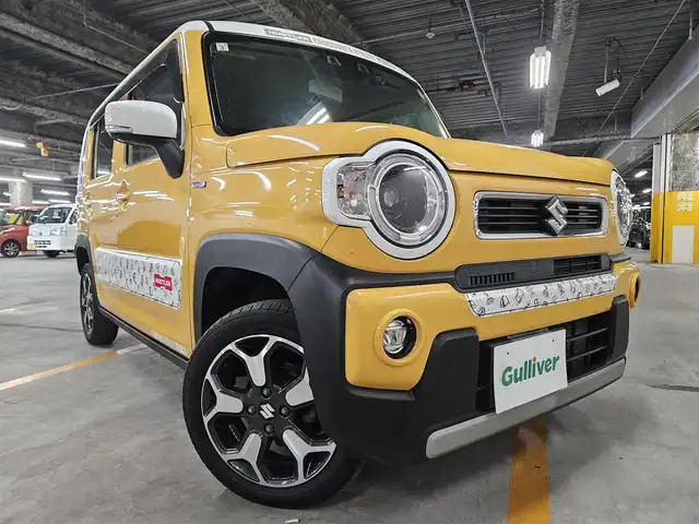 スズキ ハスラー HYBRID X 福岡県 2021(令3)年 7.4万km アクティブイエロー/ホワイト2トーンルーフ 〇純正8インチナビ/〇フルセグTV/〇デュアルカメラブレーキサポート/〇ドライブレコーダー/〇ホワイトルーフ/〇革巻きステアリング/〇LEDヘッドライト/〇オートライト/〇フォグランプ/〇純正15インチアルミ/〇シートヒーター/〇スマートキー/〇禁煙車