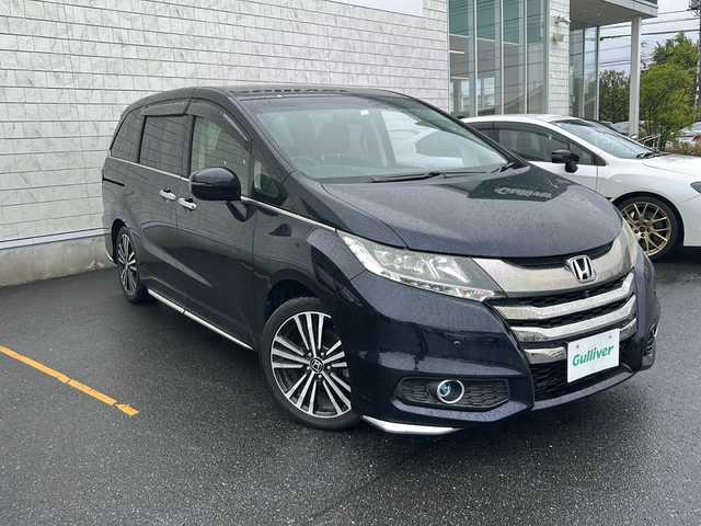 ホンダ オデッセイ アブソルート EX 茨城県 2013(平25)年 5.8万km プレミアムヴィーナスブラックP CMBS（衝突軽減ブレーキ）/純正フリップダウンモニター/純正ナビ/　　CD/DVD/BT/フルセグ/マルチビューカメラシステム/両側パワースライドドア/アダプティブクルーズコントロール/LEDオートライト/ハーフレザーシート/純正18インチアルミホイール/パドルシフト/アイドリングストップ/オットマン/スマートキー/ETC