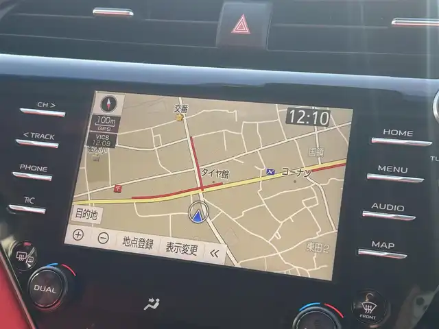 トヨタ カムリ WS ブラックエディション 愛媛県 2020(令2)年 6.8万km プレシャスブラックパール 純正8型ディスプレイオーディオ(フルセグTV/Bluetooth)/バックカメラ/赤レザーシート/前席シートヒーター/パワーシート/トヨタセーフティセンス/衝突被害軽減装置/車線逸脱防止装置/レーダークルーズコントロール/ブラインドスポットモニター/クリアランスソナー/100V/1500Wコンセント/USB入力端子/パドルシフト/ステアリングリモコン/電格ミラー/ヒートミラー/電動パーキングブレーキ/AutoHold機能/シガーソケット/現状サマー(純正AW)(235/45/R18)/DUNLOP LE MANS V＋/禁煙車