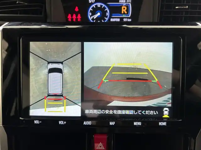 トヨタ ルーミー カスタムG 愛媛県 2022(令4)年 0.4万km ブラックマイカメタリック/ファイアークォーツレッドメタリック スマートアシスト　レーダークルーズコントロール　純正SDナビ　Bluetooth　CD　DVD　フルセグ　SD　全周囲カメラ　両側パワースライドドア　シートヒーター　ステアリングリモコン　アイドリングストップ　ドライブレコーダー　LEDヘッドライト　