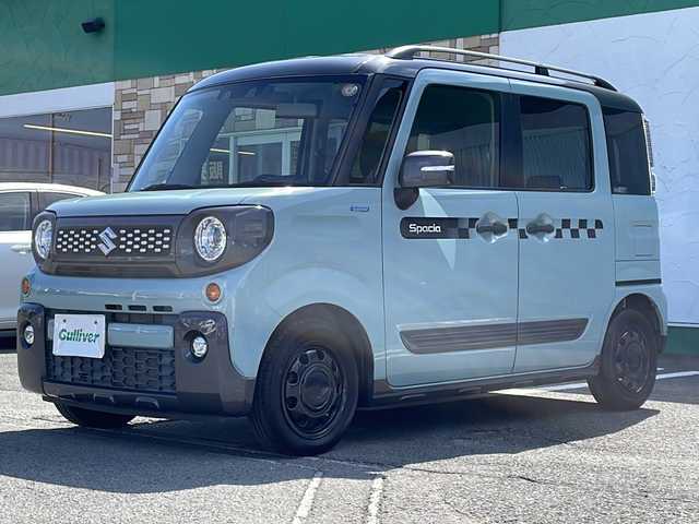 スズキ スペーシア ギア HYBRID XZ 徳島県 2021(令3)年 3.8万km オフブルーメタリック/ガンメタリック2トーンルーフ 社外7型ナビ　AVIC-RW711/（SD/フルセグ/ラジオ/DISC/USB/BT/HDMI/AUX）/バックカメラ/追従式クルーズコントロール/D/N席シートヒーター/ルーフレール/クリアランスソナー/LEDヘッドライト/純正フロアマット/純正14インチアルミホイール/両側電動スライドドア/アイドリングストップ/スマートキー/スペアキー/取扱説明書/新車時保証書