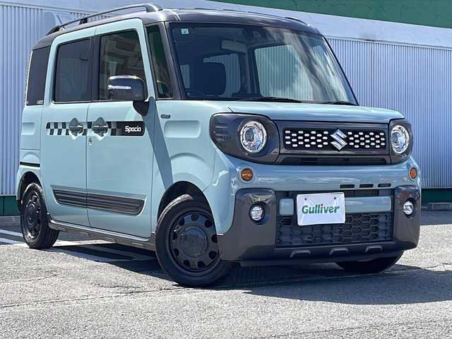 スズキ スペーシア ギア HYBRID XZ 徳島県 2021(令3)年 3.8万km オフブルーメタリック/ガンメタリック2トーンルーフ 社外7型ナビ　AVIC-RW711/（SD/フルセグ/ラジオ/DISC/USB/BT/HDMI/AUX）/バックカメラ/追従式クルーズコントロール/D/N席シートヒーター/ルーフレール/クリアランスソナー/LEDヘッドライト/純正フロアマット/純正14インチアルミホイール/両側電動スライドドア/アイドリングストップ/スマートキー/スペアキー/取扱説明書/新車時保証書