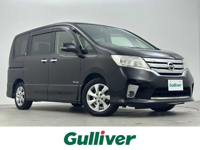 日産 セレナ ハイウェイスター S HV Vセレ 大分県 2013(平25)年 7.5万km スーパーブラック 7インチ社外ナビ(CN-R500WD)/　　（CD/DVD/フルセグ）/両側パワースライドドア/社外前後ドライブレコーダー/クルーズコントロール/HIDオートライト/バックカメラ/純正AW16インチ/プッシュスタート/インテリジェントキー/アイドリングストップ/スペアキー