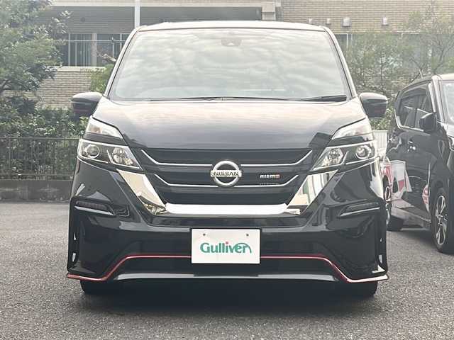 日産 セレナ ニスモ 埼玉県 2018(平30)年 4.5万km ダイヤモンドブラック 純正SDナビ（MM518D-L）/AM/FM/BT/CD/DVD/i pod/HDMI/Blu-ray/アラウンドビューモニターモニター/フリップダウンモニター（ALPINE）/両側パワースライドドア/NISMOセーフティーパック/プロパイロット/エマージェンシーブレーキ/レーダークルーズコントロール/パーキングアシスト/レーンキープアシスト/ふらつき警報/ビルトインETC/純正17インチアルミホイール/ステアリングリモコン/デジタルインナーミラー/ドライブレコーダー（前後）/コーナーセンサー/エコモード/アイドリングストップ/横滑り防止装置/プッシュスタート/スマートキー×２/ウィンカーミラー/オートライト/LEDヘッドライト/フォグランプ/純正フロアマット/保証書/取扱説明書