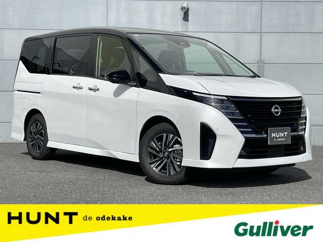 日産 セレナ e－パワー ハイウェイスター V 千葉県 2025(令7)年 0.1千km プリズムホワイト 登録済未使用車/・登録時走行距離12km/プロパイロット/・衝突軽減ブレーキ/レーンキープアシスト/・レーダークルーズコントロール/オートハイビーム/・クリアランスソナー/ブラインドスポットモニター/純正フリップダウンモニター/純正12.3インチナビ/・フルセグ/BT/HDMI/USB/カープレイ/アラウンドビューモニター/ステアリングスイッチ/ETC2.0/ワイヤレス充電/ドライブレコーダー(ナビ連動前後)/デジタルインナーミラー/両側パワースライドドア/ハンズフリースライドドア/LEDヘッドライト/オートライト/フォグライト/スマートキー/プッシュスタート/カラーコード：XKJ