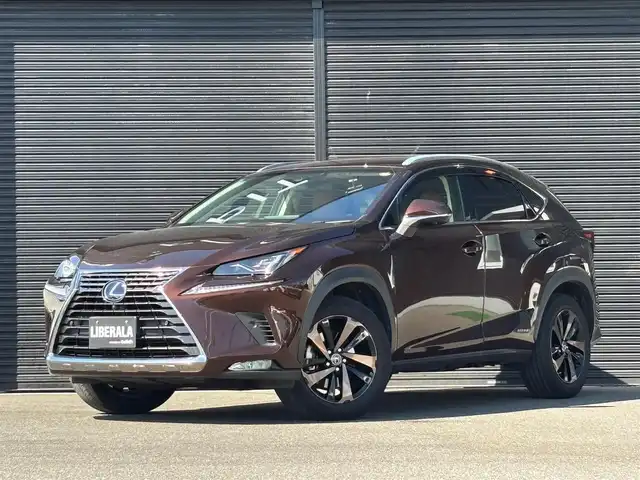 レクサス ＮＸ 300h バージョンL 山梨県 2018(平30)年 5.8万km アンバークリスタルシャイン 純正ナビ/　（フルセグTV/CD/DVD/BT）/マークレビンソン/パノラミックビューモニター/レーダークルーズコントロール/SR/三眼LED/HUD/BSM/PCS/ETC/茶革/シートヒーター/ベンチレーション/パワーバックドア/純正18インチAW