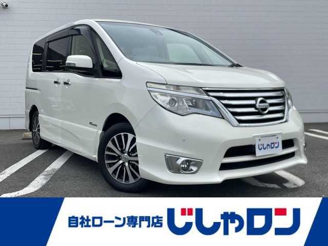日産 セレナ HWS S HV Vセレ +Sefty 熊本県 2015(平27)年 7.9万km ブリリアントホワイトパール (株)IDOMが運営する【じしゃロン熊本店】の自社ローン専用車両になります。こちらは現金またはオートローンご利用時の価格です。自社ローンご希望の方は別途その旨お申付け下さい　/純正ナビ/純正フリップダウンモニター/バックカメラ/フルセグテレビ/DVD/CD/Bluetooth接続/ビルトインETC/両側パワースライドドア/クルーズコントロール/コーナーセンサー/LEDヘッドライト/オートライト/スマートキー/純正アルミホイール