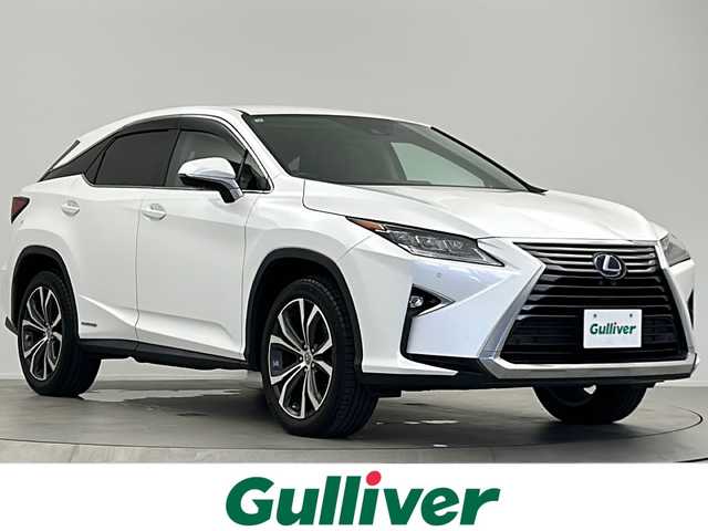 レクサス ＲＸ 450h バージョンL 大阪府 2017(平29)年 1.5万km ソニッククォーツ メーカー純正ナビ/（AM/FM/DISC/SDREC/SD/USB/Bluetooth/AUX/フルセグTV・テレビキャンセラー有/REAR）/ワンオーナー/後席モニター/シートヒーター/ベンチレーション/ハンドルヒーター/電動リアゲート/レクサスセーフティシステム/・プリクラッシュセーフティ/・レーンキーピングアシスト/・レーダークルーズコントロール/・オートマチックハイビーム/全周囲カメラ/オートホールド/ヘッドアップディスプレイ/ロールサンシェード/ETC/純正フロアマット/純正ドアバイザー/スペアキー×１/カードキー×１