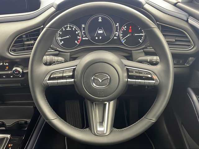 マツダ ＣＸ－３０ 栃木県 2021(令3)年 1.1万km 紺 純正ナビ/CD/DVD/TV/FM/AM/ETC/ドライブレコーダー/追従走行付きクルーズコントロール/バック、フロント、サイドカメラ/360度カメラ/スマートキー/プッシュスタート/パドルシフト/運転席パワーシート/前席シートヒーター/ステアリングヒーター/電動リアゲート/電動格納ミラー/MTモード付AT/横滑り防止装置/衝突軽減