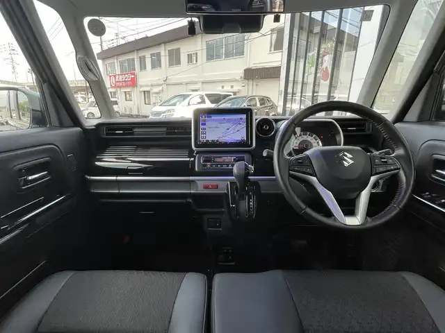 スズキ スペーシア カスタム HYBRID XS 佐賀県 2021(令3)年 6.4万km スチールシルバーM デュアルセンサーブレーキサポート/リアセンサー/レーダークルーズコントロール/純正8型SDナビ/・バックカメラ/・フルセグTV/BT/CD/DVD/前後ドライブレコーダー/両側パワースライドドア/純正15インチAW/LEDヘッドライト/オートライト/フォグランプ/ハーフレザーシート（合皮）/D席シートヒーター/ETC/革巻きステアリング/ヘッドアップディスプレイ/リアサーキュレーター/リアサンシェード/リアシートテーブル/プッシュスタート/スペアキー×1