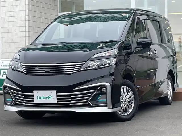 日産 セレナ ライダー 道央・札幌 2016(平28)年 8.7万km ダイヤモンドブラック ・４WD/・衝突軽減ブレーキ/・純正SDナビ/　CD＆DVD＆HDMI＆TV/・全方位カメラ/・バックカメラ/・フロントカメラ/・サイドカメラ/・プロパイロット/・パーキングアシスト/・両側パワースライドドア/・コーナーセンサー/・レーンキープアシスト/・純正フリップダウンモニター/・プッシュスタート/・スマートキー/・オートライト/・オートエアコン/・電動格納ミラー/・前後ドライブレコーダー/・ビルトインETC/・純正フロアマット/・ドアバイザー/・ウィンカーミラー/・フォグライト/・スペアキー