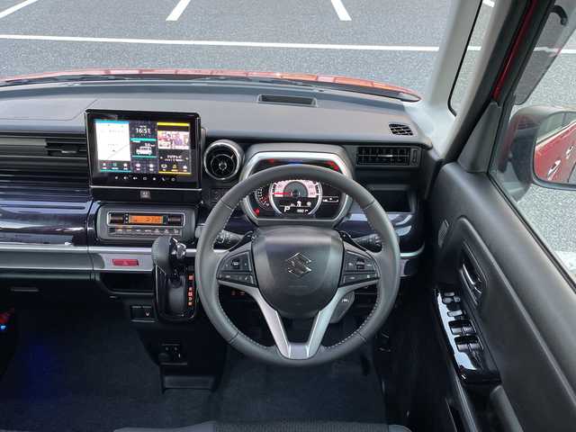 スズキ スペーシア カスタム HYBRID XS ターボ 千葉県 2022(令4)年 2万km フェニックスレッドパール/ブルーイッシュブラックパール 純正メーカーOP9インチナビ/(フルセグTV/BT/CD/DVD/FM/AM)/全周囲カメラ/前後ドライブレコーダー/CD・DVDデッキ/ヘッドアップディスプレイ/パドルシフト/リアサーキュレーター/衝突被害軽減システム/車線逸脱警報/レーダークルーズコントロール/ハーフレザーシート/両側パワースライドドア/横滑り防止装置/ETC/アイドリングストップ/LEDヘッドライト/フォグランプ/オートライト/ウィンカーミラー/電動格納ミラー/純正15インチAW/シートヒーター/シートリフター/プッシュスタート/スマートキー/スペアキー/取扱説明書/保証書