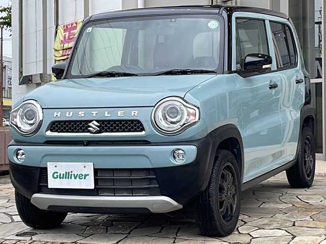 スズキ ハスラー タフワイルド 静岡県 2019(令1)年 2.4万km オフブルーメタリック/ブラック 2トーン 純正ナビ/・AM/FM/・SD/・Memory Music/・iPod/・フルセグTV/・USB/・Bluetooth/・CD/DVD/主要装備/・全方位カメラ/・デュアルカメラブレーキサポート/・ドライブレコーダー/・アイドリングストップ/・横滑り防止装置/・レーンキープアシスト/・運転席＋助手席シートヒーター/・ステアリングスイッチ/・社外アルミ/・フォグランプ
