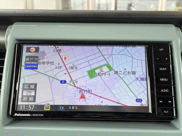 スズキ ハスラー タフワイルド 静岡県 2019(令1)年 2.4万km オフブルーメタリック/ブラック 2トーン 純正ナビ/・AM/FM/・SD/・Memory Music/・iPod/・フルセグTV/・USB/・Bluetooth/・CD/DVD/主要装備/・全方位カメラ/・デュアルカメラブレーキサポート/・ドライブレコーダー/・アイドリングストップ/・横滑り防止装置/・レーンキープアシスト/・運転席＋助手席シートヒーター/・ステアリングスイッチ/・社外アルミ/・フォグランプ