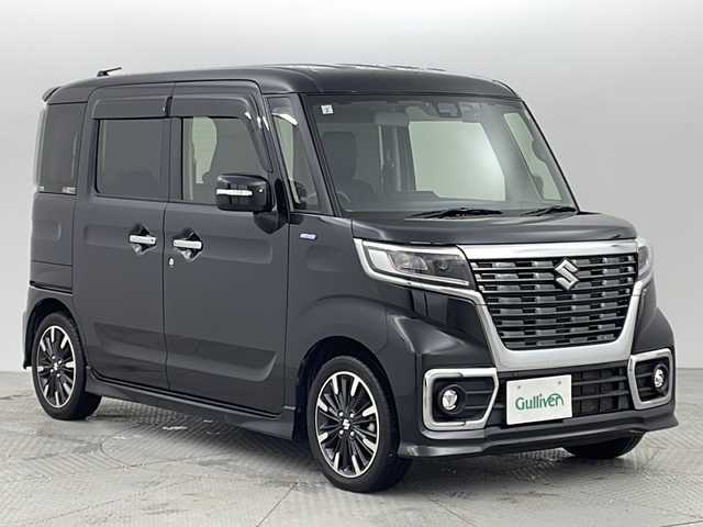 スズキ スペーシア カスタム HYBRID XS 新潟県 2019(平31)年 6.5万km ブルーイッシュブラックパール3 4WD/レーダーブレーキ/SDナビ/　　フルセグ/CD/SD/BT/バックカメラ/ハーフレザーシート/シートヒーター/両側パワースライドドア/LEDオートライト/Fフォグ/純正アルミホイール/ミラーヒーター/コーナーセンサー/レーンキープ/ウィンカーミラー/スマートキー/ETC