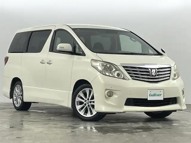トヨタ アルファード 240S 福島県 2008(平20)年 12.8万km ゴールドパールクリスタルシャイン クリアランスソナー/フリップダウンモニター/純正7インチナビ/・品番：NHDT-W58G/・ワンセグ/TV/BT/HDD/CD/DVD/FM/AM/左側パワースライドドア/HIDライト/・フォグランプ/・オートライト/3列シート/純正18インチアルミホイール付きサマータイヤ/純正フロアマット/ETC/革ステアリング/・ステアリングリモコン/ウィンカーミラー/・電動格納ミラー/・フェンダーミラー/MTモード付AT/プッシュスタート/・スマートキー/・スペアキー