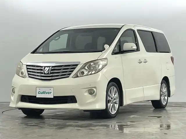 トヨタ アルファード 240S 福島県 2008(平20)年 12.8万km ゴールドパールクリスタルシャイン クリアランスソナー/フリップダウンモニター/純正7インチナビ/・品番：NHDT-W58G/・ワンセグ/TV/BT/HDD/CD/DVD/FM/AM/左側パワースライドドア/HIDライト/・フォグランプ/・オートライト/3列シート/純正18インチアルミホイール付きサマータイヤ/純正フロアマット/ETC/革ステアリング/・ステアリングリモコン/ウィンカーミラー/・電動格納ミラー/・フェンダーミラー/MTモード付AT/プッシュスタート/・スマートキー/・スペアキー