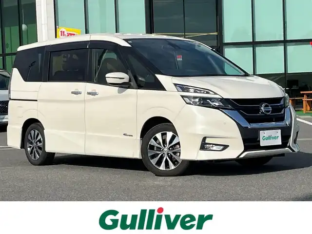 日産 セレナ ハイウェイスター G プロパイロットED 奈良県 2016(平28)年 6万km ブリリアントホワイトパール 純正9インチナビ（MM516D-L）/（フルセグ/BT/CD/DVD）/carrozzeria10インチフリップダウンモニター/（TVM-FW1020）/プロパイロット/バックカメラ/前後コーナーセンサー/衝突軽減システム/レーンキープアシスト/両側パワースライドドア/ハーフレザーシート（ブラウンXベージュ）/前席シートヒーター/後席サンシェード/LEDヘッドライト/オートライト/前方ドライブレコーダー/純正16インチAW/取り扱い説明書/スペアキーX1