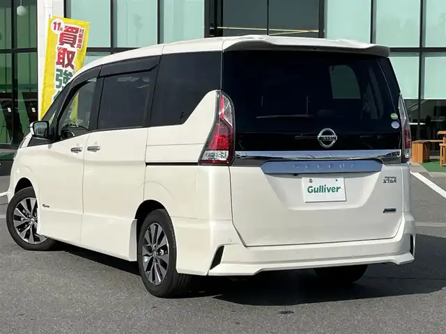 日産 セレナ ハイウェイスター G プロパイロットED 奈良県 2016(平28)年 6万km ブリリアントホワイトパール 純正9インチナビ（MM516D-L）/（フルセグ/BT/CD/DVD）/carrozzeria10インチフリップダウンモニター/（TVM-FW1020）/プロパイロット/バックカメラ/前後コーナーセンサー/衝突軽減システム/レーンキープアシスト/両側パワースライドドア/ハーフレザーシート（ブラウンXベージュ）/前席シートヒーター/後席サンシェード/LEDヘッドライト/オートライト/前方ドライブレコーダー/純正16インチAW/取り扱い説明書/スペアキーX1