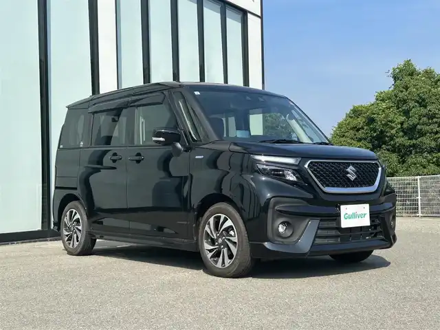 スズキ ソリオ バンディット HV MV 大阪府 2021(令3)年 1.5万km スーパーブラックパール 純正８インチナビ/   フルセグTV/CD/DVD/Bluetooth/USB/全方位モニター/衝突軽減ブレーキ/横滑り防止装置/コーナーセンサー/へッドアップディスプレイ/片側パワースライドドア/レーダークルーズコントロール/レーンキープアシスト/アイドリングストップ/前後ドライブレコーダー/純正15インチアルミホイール/純正フロアマット/プッシュスタート/スマートキー/ＥＴＣ/ＬＥＤ/禁煙車