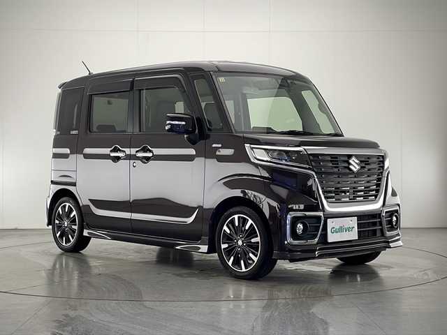 スズキ スペーシア カスタム HYBRID XS 宮崎県 2018(平30)年 5万km ムーンライトバイオレットPM 禁煙車/衝突被害軽減ブレーキ/社外8型ナビTV/（PIONEER/AVIC-RLS901/CD/DVD/Bluetooth/フルセグTV)/社外前後ドライブレコーダー/社外ETC/純正LEDオートライト/純正LEDフォグ/純正15インチアルミ/純正エアロ/純正ルーフエンドスポイラー/純正フロアマット/全方位モニター/両側電動スライドドア/レーンディパーチャーアラート/クリアランスソナー/エネチャージ/オートエアコン/シートヒーター/ハーフレザーシート/ウインカードアミラー/スマートキー/プッシュエンジンスタート/スペアキー/新車時保証書/取扱い説明書