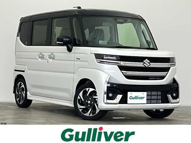 スズキ スペーシア カスタム HYBRID XS 宮城県 2025(令7)年 0.1千km ピュアホワイトパール/ブラック2トーン 届出済み未使用車//4WD//デュアルカメラブレーキ//純正9インチメモリナビ/・スズキコネクト対応通信機装着車//全方位カメラ//両側パワースライド//ハーフレザーシート//シートヒーター//革巻きステアリング//ステアリングヒーター//ステアリングリモコン//レーダークルーズコントロール//HUD//BSM//LEDライト//スマートキー//プッシュスタート//保証書//取扱説明書//スペアキー/全方位モニター付きメモリ-ナビゲーション・スズキコネクト対応通信機装着車(195800円)
