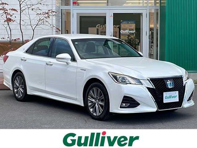 トヨタ クラウン ハイブリッド アスリートS Four 青森県 2016(平28)年 11万km ホワイトパールクリスタルシャイン 4WD/OPアドバンスパッケージ/純正SDナビ・フルセグTV/CD・DVD・Bluetooth・SD/バックカメラ/OP黒革シート/前席エアシート・シートヒーター/ステアリングヒーター/プリクラッシュセーフティ/レーダークルーズコントロール/インテリジェントクリアランスソナー/ワイパーデアイサー/前後ドライブレコーダー/ビルトインETC/LEDヘッドライト/LEDフォグランプ/純正17インチアルミ/スマートキー/プッシュスタート