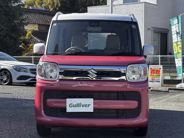 スズキ スペーシア HYBRID X 2トーン 熊本県 2018(平30)年 5.6万km チアフルピンクメタリック/ホワイト2トーンルーフ ツートンカラー/ルーフレール/社外メモリーナビ/【フルセグテレビ/Bluetooth/CD/DVD】/バックカメラ/両側パワースライドドア/ETC/衝突軽減ブレーキ/横滑り防止/アイドリングストップ/コーナーセンサー/プッシュスタート/スマートキー/後席サンシェード/ドアバイザー