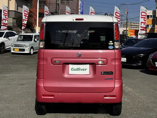 スズキ スペーシア HYBRID X 2トーン 熊本県 2018(平30)年 5.6万km チアフルピンクメタリック/ホワイト2トーンルーフ ツートンカラー/ルーフレール/社外メモリーナビ/【フルセグテレビ/Bluetooth/CD/DVD】/バックカメラ/両側パワースライドドア/ETC/衝突軽減ブレーキ/横滑り防止/アイドリングストップ/コーナーセンサー/プッシュスタート/スマートキー/後席サンシェード/ドアバイザー