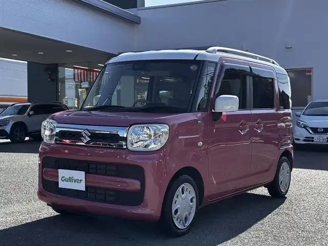 スズキ スペーシア HYBRID X 2トーン 熊本県 2018(平30)年 5.6万km チアフルピンクメタリック/ホワイト2トーンルーフ ツートンカラー/ルーフレール/社外メモリーナビ/【フルセグテレビ/Bluetooth/CD/DVD】/バックカメラ/両側パワースライドドア/ETC/衝突軽減ブレーキ/横滑り防止/アイドリングストップ/コーナーセンサー/プッシュスタート/スマートキー/後席サンシェード/ドアバイザー