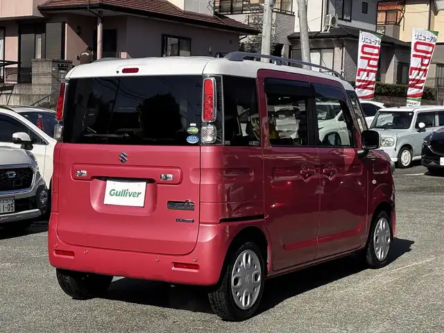 スズキ スペーシア HYBRID X 2トーン 熊本県 2018(平30)年 5.6万km チアフルピンクメタリック/ホワイト2トーンルーフ ツートンカラー/ルーフレール/社外メモリーナビ/【フルセグテレビ/Bluetooth/CD/DVD】/バックカメラ/両側パワースライドドア/ETC/衝突軽減ブレーキ/横滑り防止/アイドリングストップ/コーナーセンサー/プッシュスタート/スマートキー/後席サンシェード/ドアバイザー