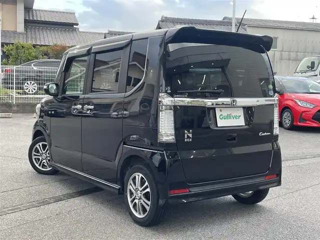 ホンダ Ｎ ＢＯＸ カスタム G SSパッケージ 山形県 2014(平26)年 9.9万km スマートブラック ワンオーナー/Gathersナビ　VXM-142VFi/BT/ワンセグテレビ/USB/ipod/DVD再生機能付/バックカメラ/アイドリングストップ/ETC/両側パワースライドドア/純正フロアマット/純正アルミホイール/横滑り防止装置/衝突被害軽減システム/スペアキー/取扱説明書/保証書